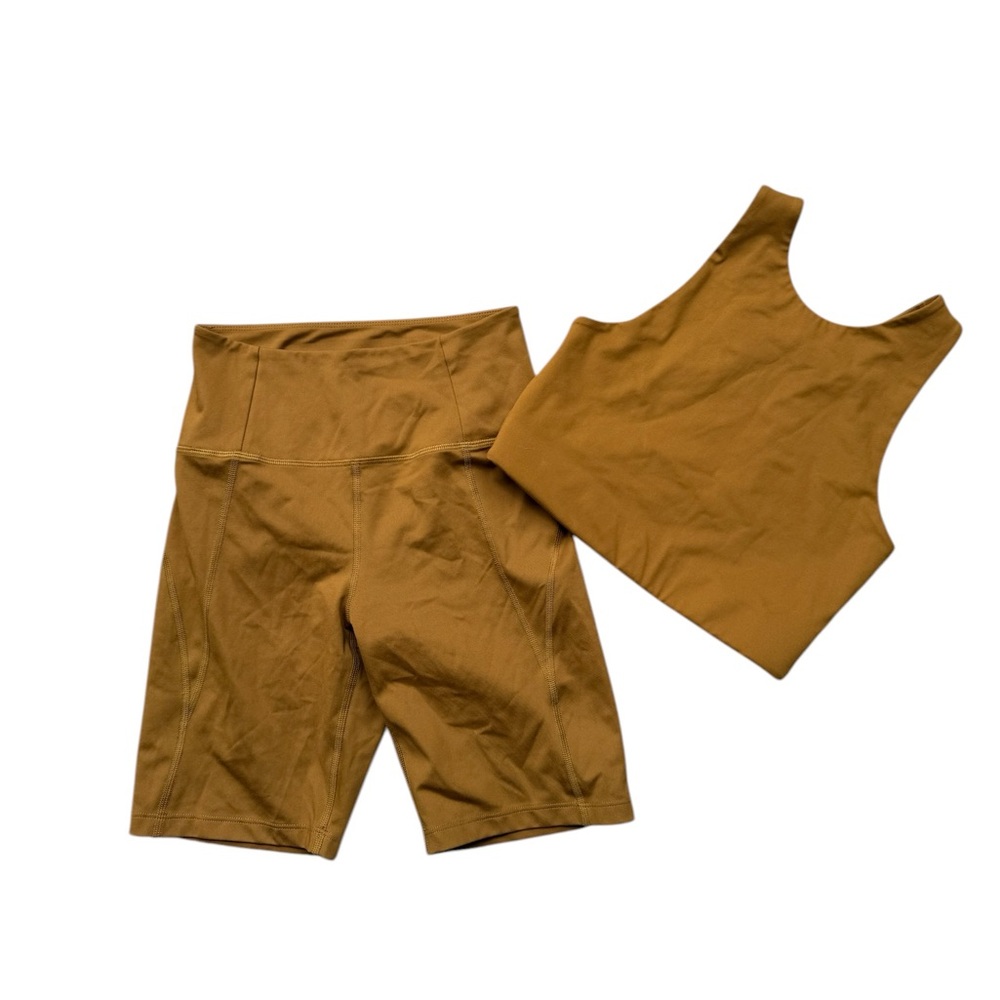Girlfriend Collective Workout Set Sports Bra & Shorts in Saddle